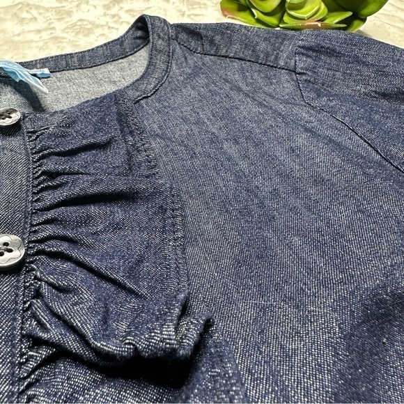 Draper James Chambray Ruffle 3/4 Bell Sleeve 100% Cotton Shift Dress Womens 6 - Picture 5 of 16